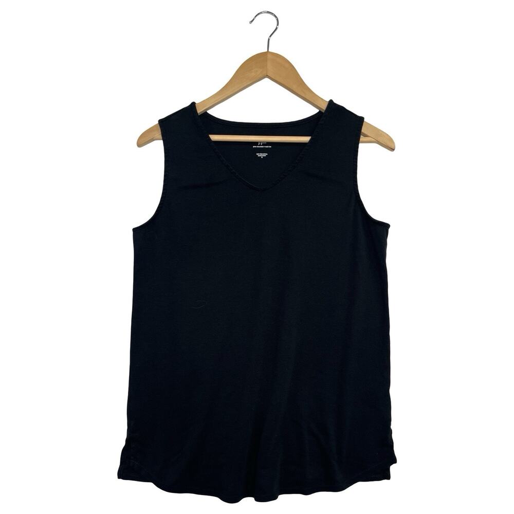 J Jill Pima Cotton Top Womens Small Black V Neck Casual Layering Minimalist - Picture 1 of 9